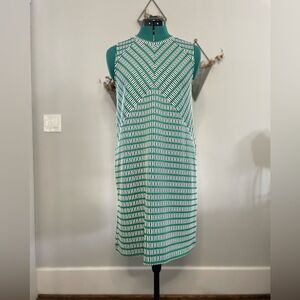 NWT Maeve by Anthropologie Green and Blue Sheath Dress Sleeveless with High Neck